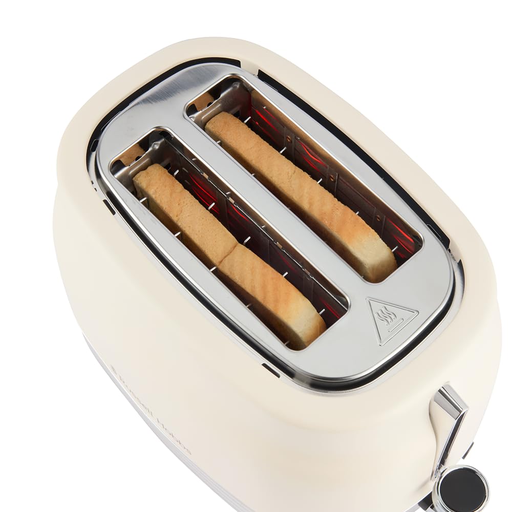 Russell Hobbs Toaster [für 2 Scheiben] Hanley Crème-Weiß (6 Bräunungsstufen, extra breite Toastschlitze, Auftauen/Aufwärmen/Stoppfunktion, Brötchenaufsatz, Krümmelschublade, Lift & Look) 28650-56