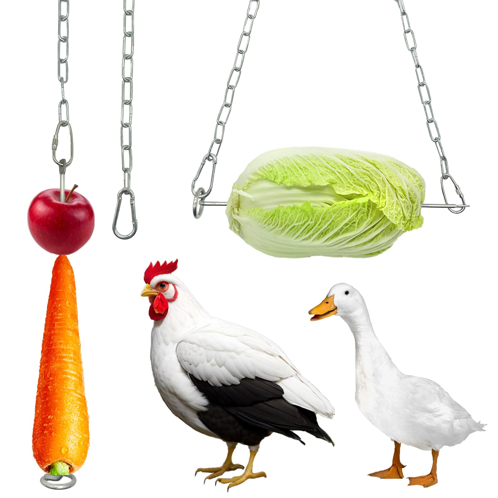 HahaMagic 2 Pack Hanging Chicken Feeder with Hooks, Fruit Fork for Chicken Coop Accessories, Chicken Toys & Vegetable Skewers