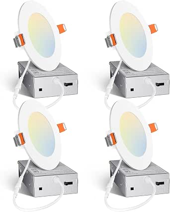 Amico 4 Pack 4 Inch 5CCT Ultra-Thin LED Recessed Ceiling Light