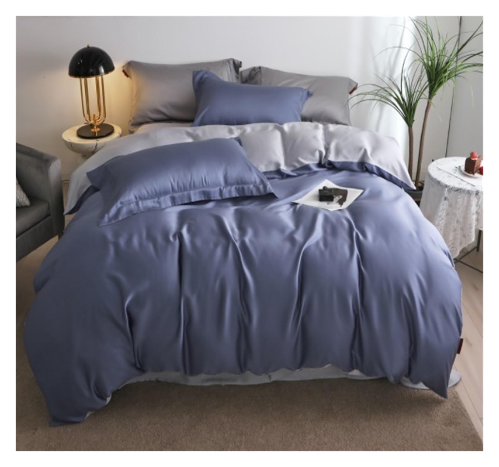 Juego Sabanas Juego De Cama Simple Y Sedoso, Juego De Sábanas Tipo Seda para Cama Doble, Fundas De Edredón De Satén De Verano con Cremallera Juego De SáBanas(Blue,2m)