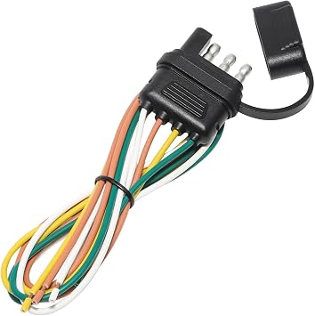 MECMO 4-Way Flat Trailer End Connector 25 Inch, 16AWG 4 Prong Trailer Wiring Harness Plug with Dust Cover, Trailer-Side 4-Pin Trailer Light Plug Male End Replacement Connector for Trailer Hitch Wire