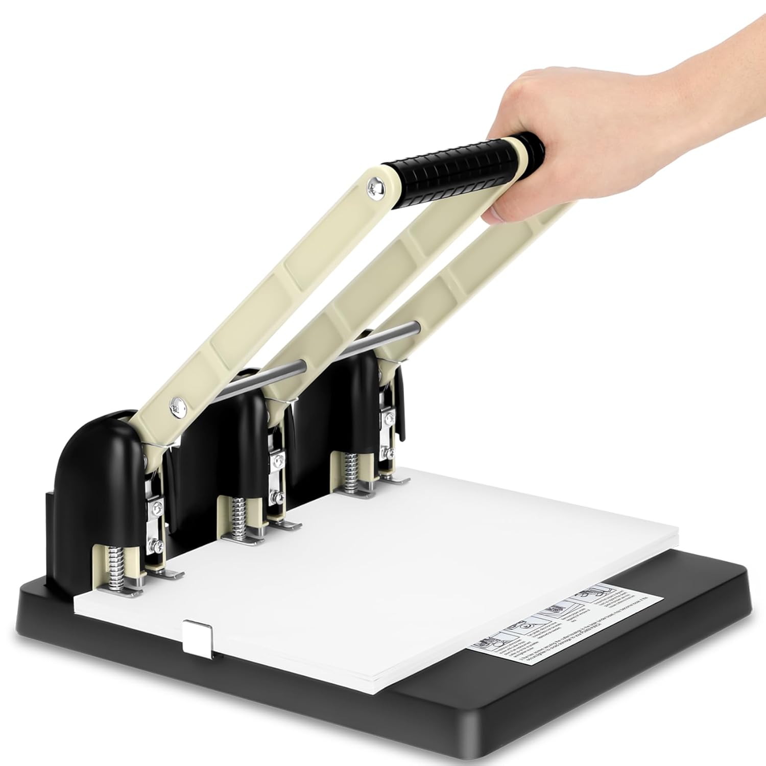 Heavy Duty 3 Hole Paper Punch,150 Sheet Capacity,Ergonomic Handle, Large Capacity Tray and Durable Metal, for Office, Home & Print Shop Use,Replaceable Cutter Head