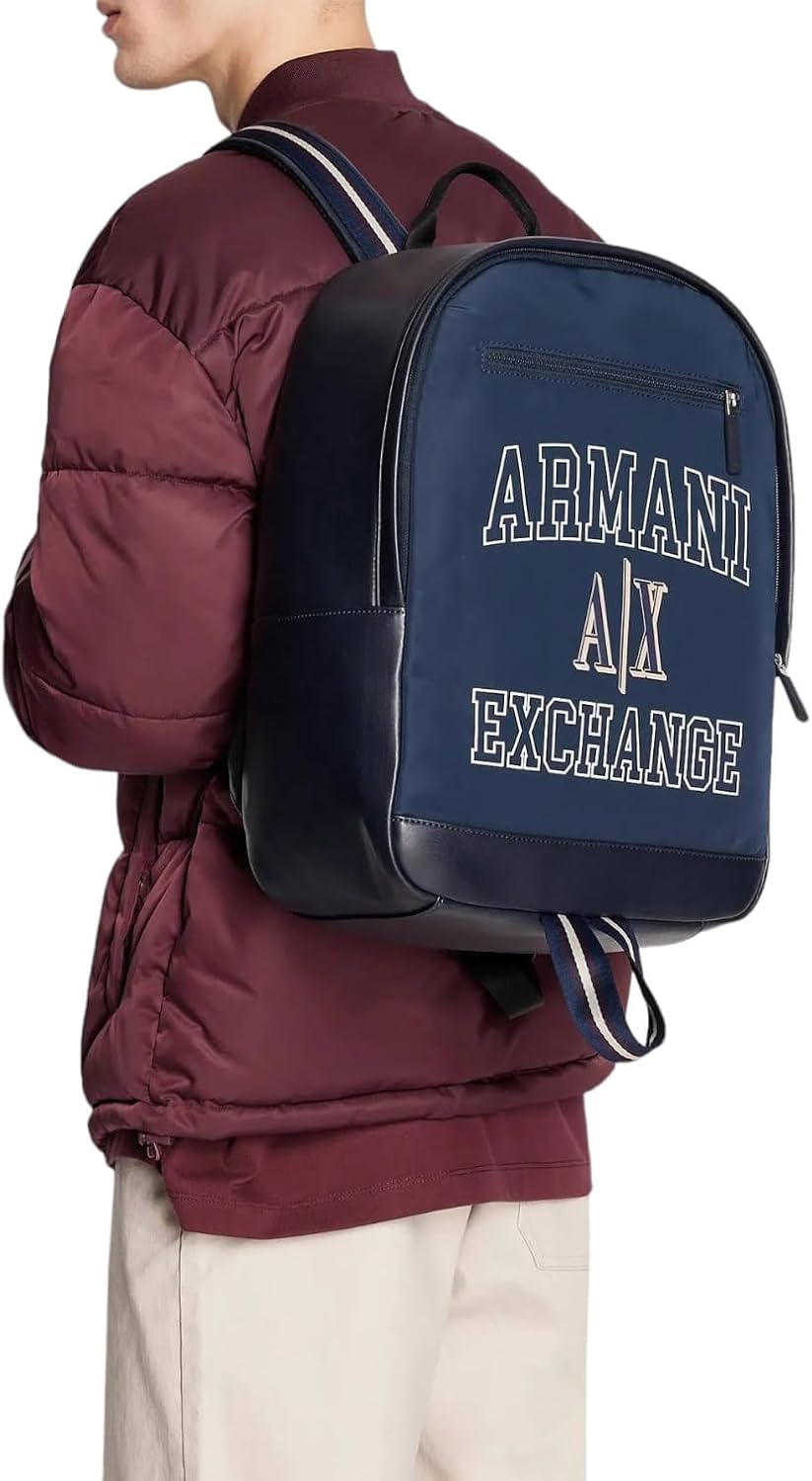 Armani Exchange A|X Men's Large Campus Capsule AX Logo Backpack, Navy/Navy-Navy/Navy - Image 4