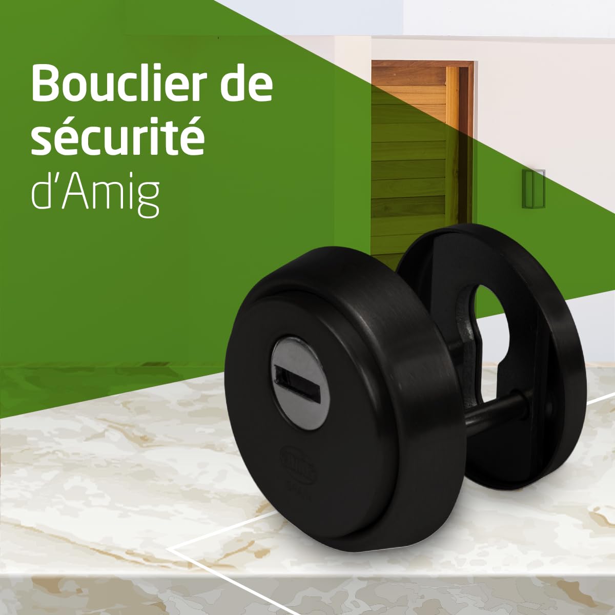 Amig - Protège-cylindre de sécurité Mod. 31 - Acier - Noir - Anneau extérieur creux - Ø65 mm - Avec plaque anti-perçage - Avec vis et support - Pour cylindre Europrofil EN1303 - Corps en acier fritté