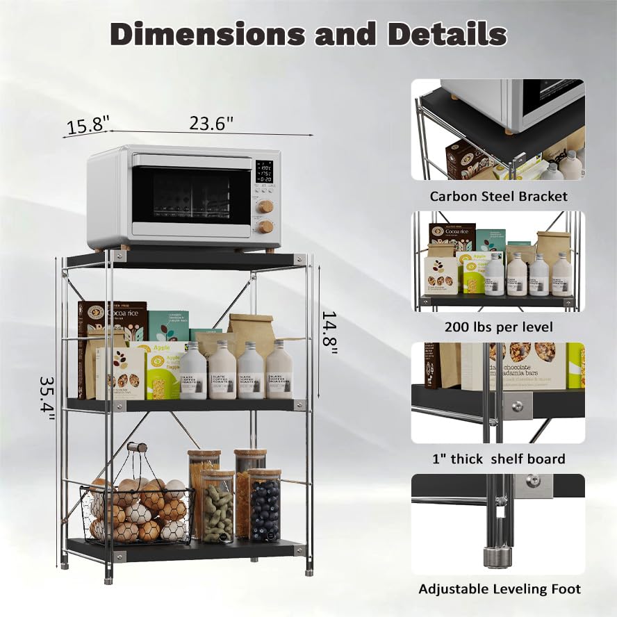 Image of 3-Tier Industrial Bookshelf, Wood and Metal Shelf Unit, Storage Bookcase