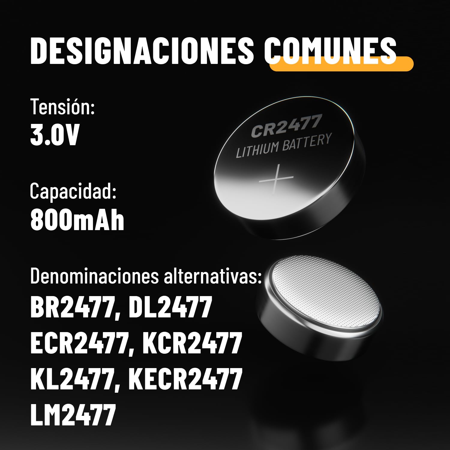 ABSINA Pila botón CR2477 3V Litio | Paquete de 50 - pila placa base litio 3V a prueba fugas y larga duración - CR2477N pilas boton