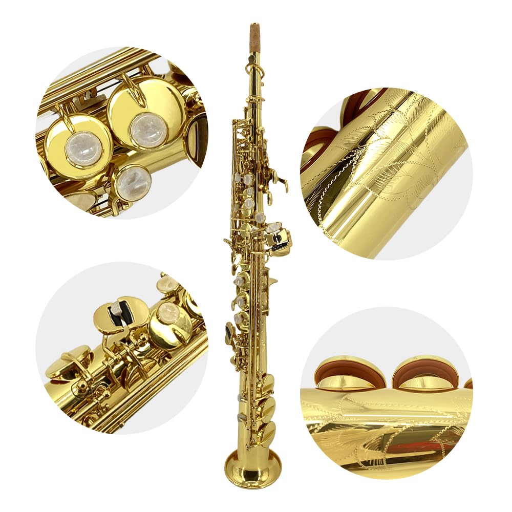 Amazon.com: WUQIMUSC Bb Straight Soprano Saxophone–Gold Lacquer