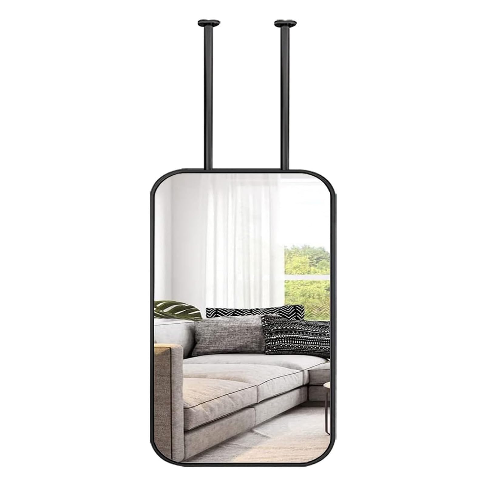 CGCSYZ Floating bathroom decorative mirror ceiling hanging mirror with black metal frame ceiling mounted hanging rod, wall vanity mirror makeup mirror for home or hotel bedroom (40cmx60cm)