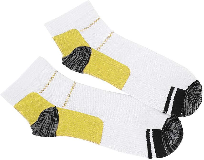Bcurb Compression Socks Arch Foot Heel Support Low Cut Ankle Support For Plantar Fasciitis Heel Spurs Pain Relief. (White/Yellow/Black - 1 Pair, Large/X-Large)