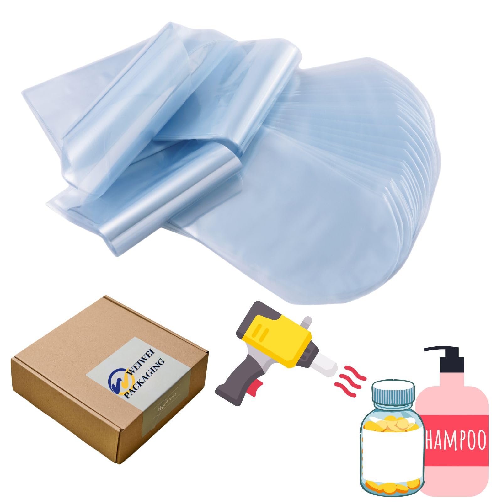 Weiwei - 5" x 8" 500PCS PVC Heat Shrink Wrap Bags with Vent Hole | Odorless Dome Shrink Bags for Pump Bottles, Gift Packaging, and Retail Display