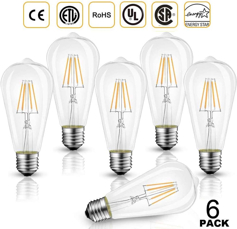 Soft White LED Vintage Filament Bulbs, Pack of 6