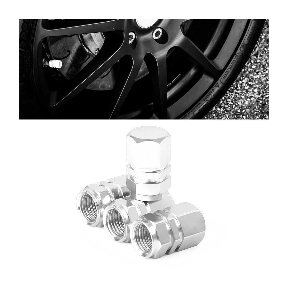 Osilly 4PCS Aluminum Tire Valve Stem Caps, Silver
