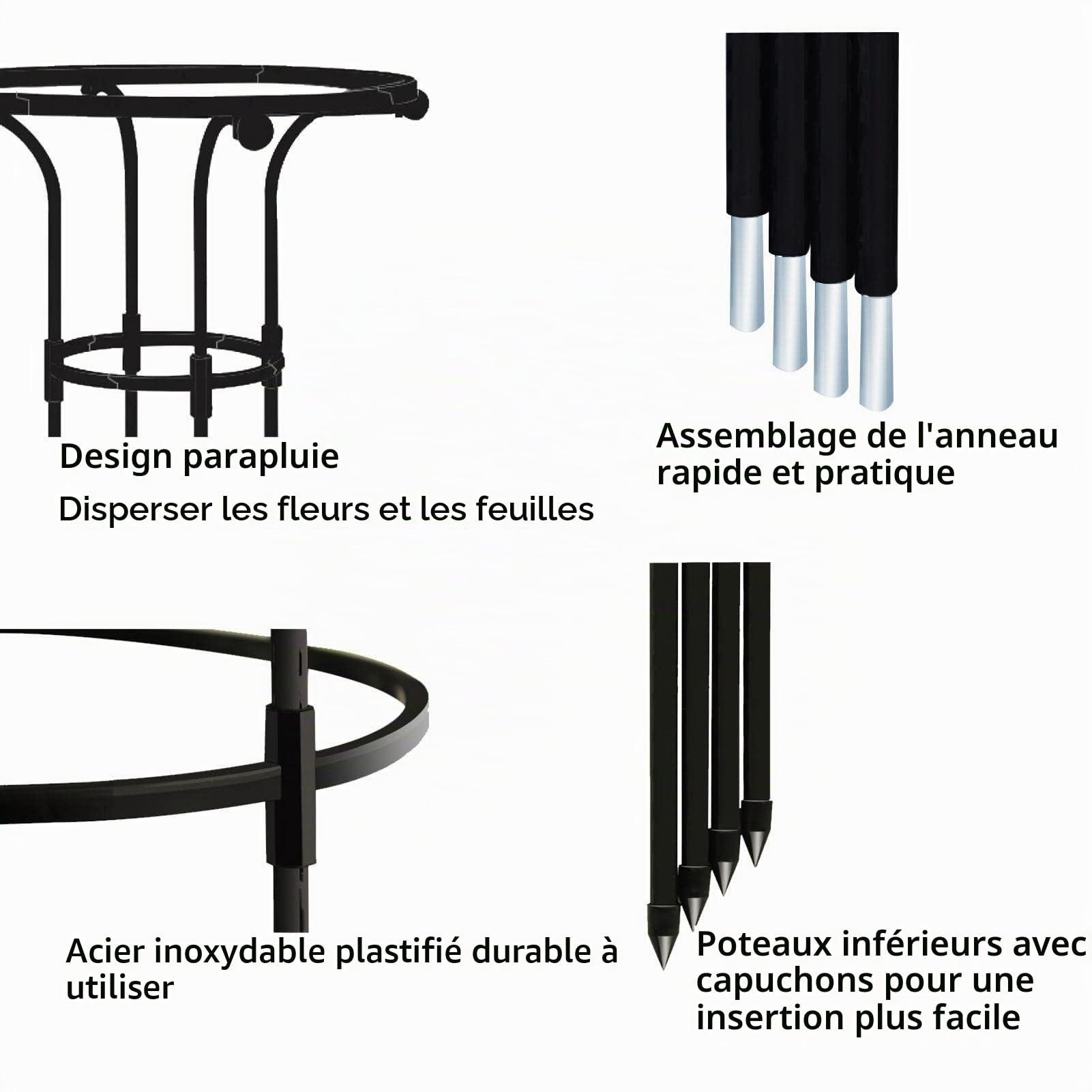 Obélisque en plastique et tube en acier - Résistant aux intempéries - Pour plantes grimpantes et roses