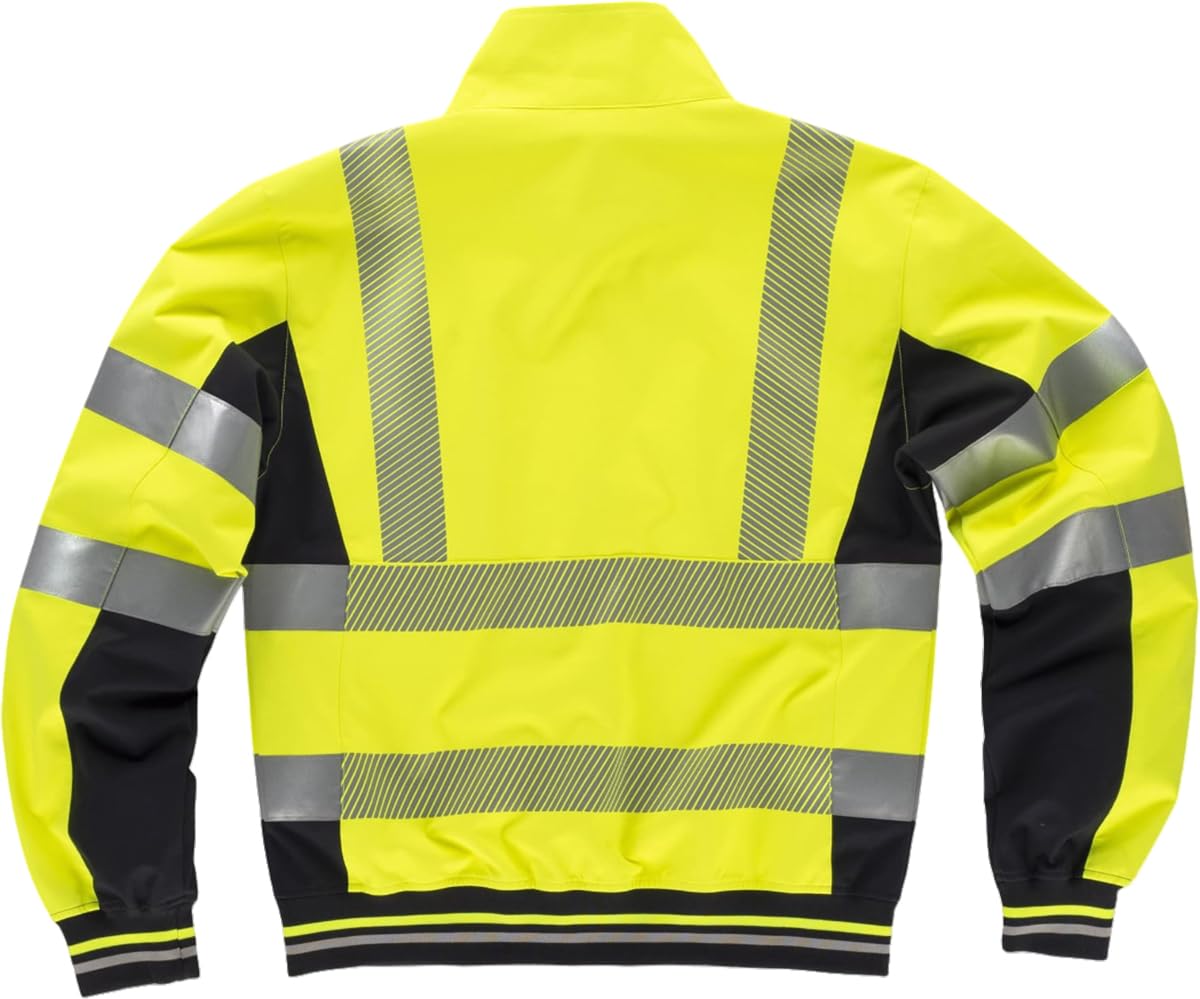 WORKTEAM Cazadora Softshell Alta Visibilidad, Chaqueta Ligera con Cintas Reflectantes Segmentadas, Interior Técnico Transpirable, Puños y Bajo Elásticos, Ropa Laboral Unisex