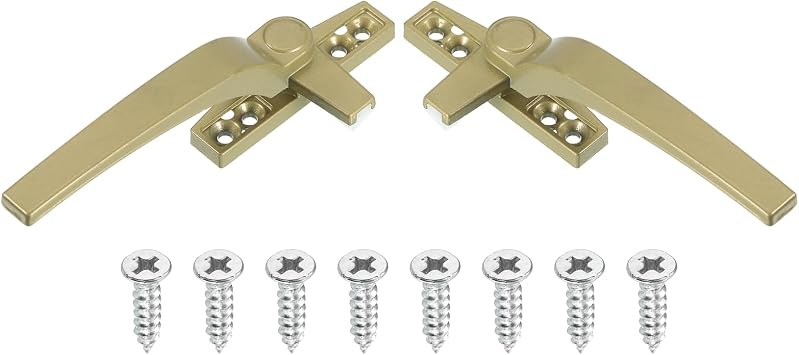 sourcing map 2Pcs Casement Window Locking Handle, Zinc Alloy Locking Handle Grasp Grip Left and Right Hand for Windows, Champagne Color