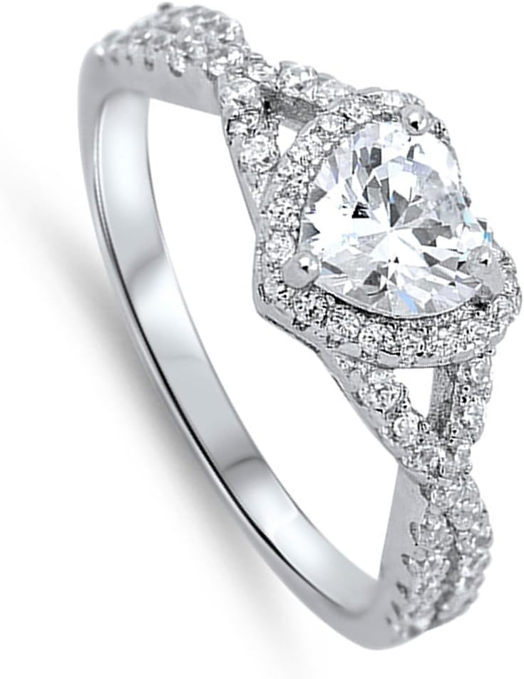 CHOOSE YOUR COLOR Sterling Silver Heart Halo Promise Ring