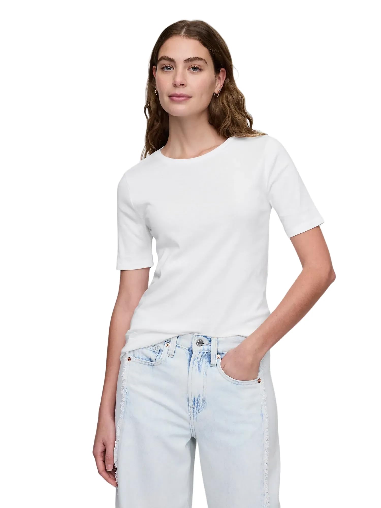 GAP Women's Ribbed Crewneck Tee T-Shirt, White Uk, XL
