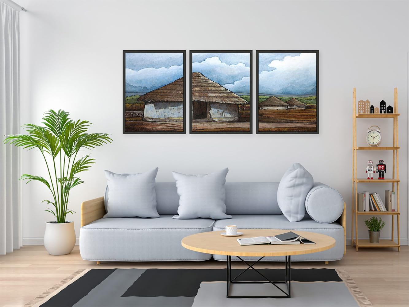 VERRE ART Printed Framed Canvas Painting for Home Decor Office Wall Studio Wall Living Room Decoration (46x27inch (Split in 3 Part) Black Floater) - Hamana 1