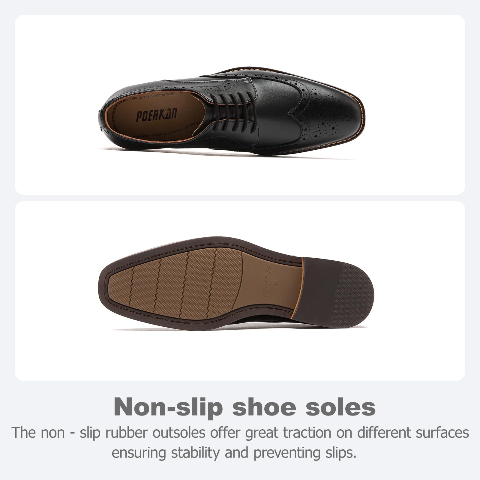 Poerkan Men's Oxford & Derby Formal Dress Shoes: Lace - up Leather Classics in Black and Brown with Patent Brogue Details