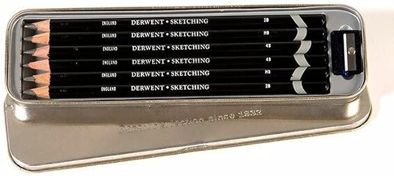 Derwent Sketching Pencils, 4mm Core, Metal Tin, 6 Count 0700836