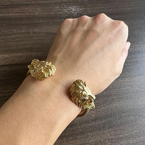 Hip Hop 18K Gold Stainless Steel Lion Head Cable Bracelet Animal Cuff Bracelet4