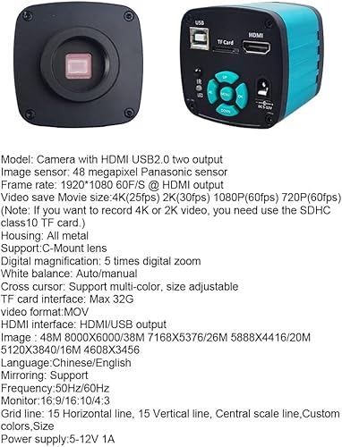 Miniatura 7 de Cámara de microscopio digital de video industrial 48MP 4K 1080P HDMI USB HD, lente de montaje C, anillo LED, luz de anillo LED, reparación de