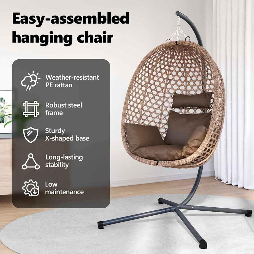 vidaXL Wiszące krzesło jajo polirattan 104 x 100 x 191 cm kawowy