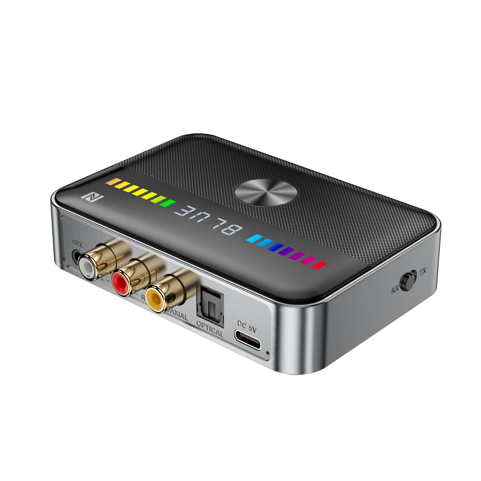 NFC Récepteur Émetteur Bluetooth 5.3 Adaptateur Audio Bluetooth pour Domicile stéréo,Haut-Parleur,Bureau,télévision,amplificateur,projecteur,Voiture, USB, 3,5 mm AUX, Coaxial, Optique, RCA