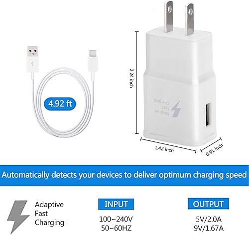 Miniatura 3 de Kit de cargador rápido adaptativo con cable USB tipo C 5 pies Cargador de pared de carga rápida compatible con Samsung Galaxy S21S21