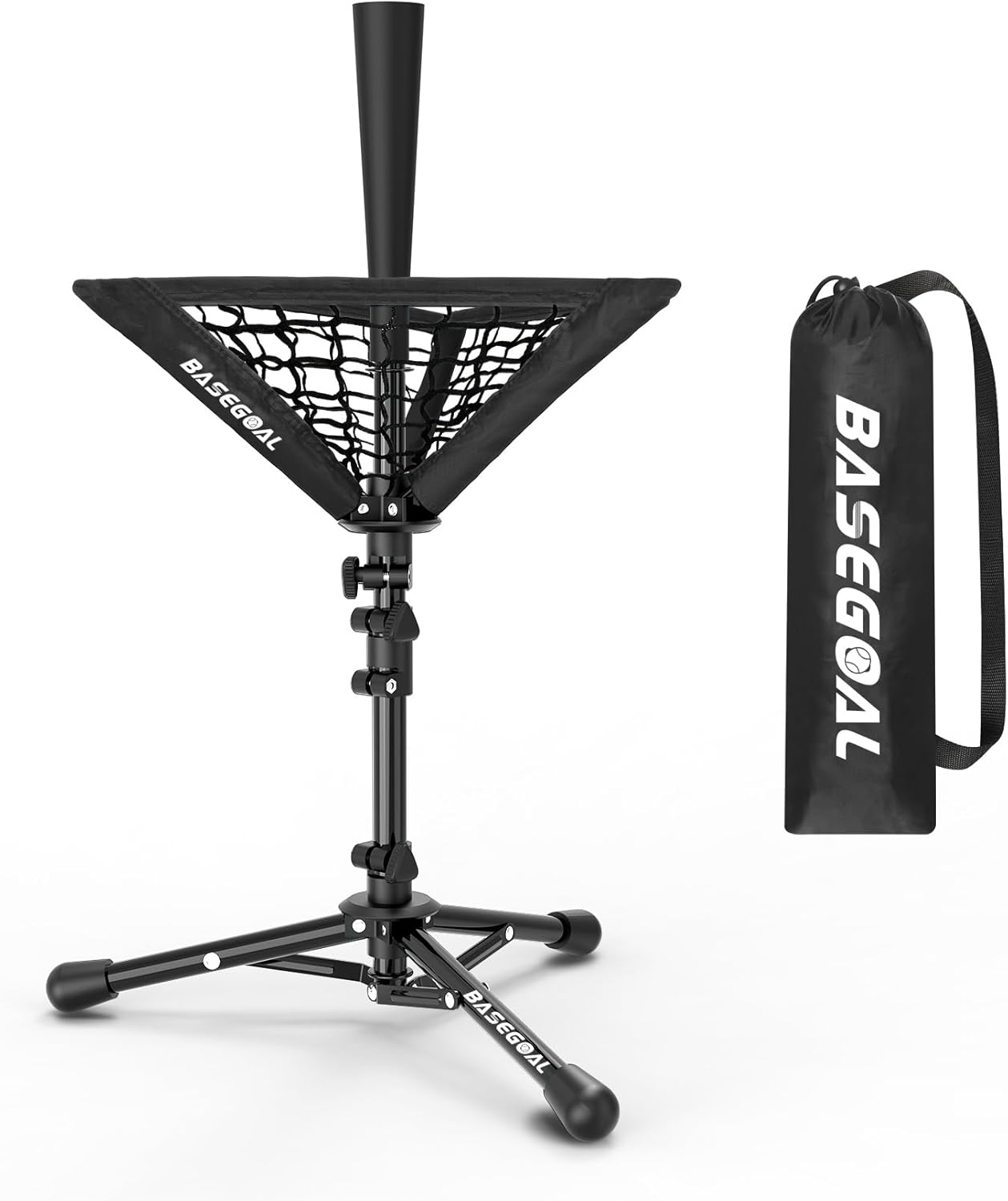 BaseGoal Baseball Tee for Kids,Batting Tee,Softball Tee,Youth Hitting Tee,Teeball Tee,Travel Tee, with Removable Baseball Caddy,Easy Adjustable Height