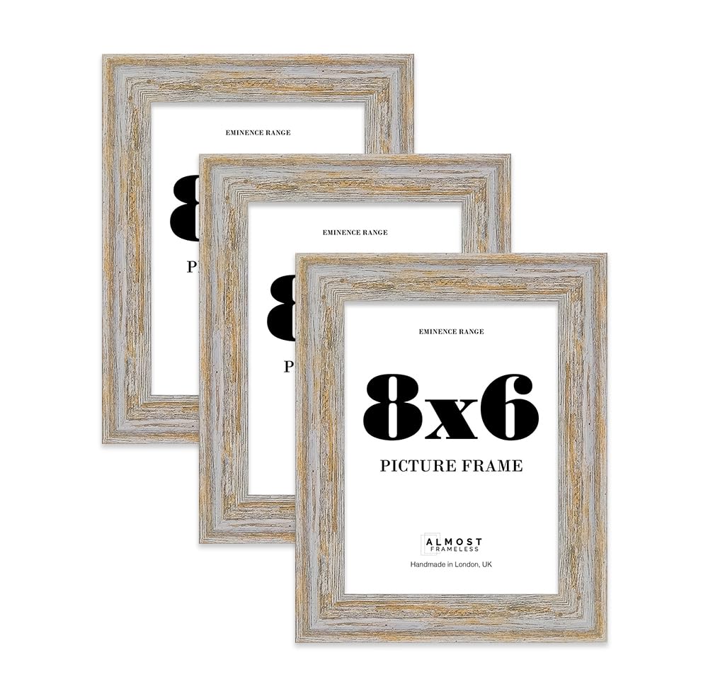 8x6" Walnut Woodgrain Picture Frame - Rustic Wood Industrial Effect Photo Frame for Wall Display, Ideal for Posters, Prints & Home Décor, Wall Hooks and Kickstand, 32mm Edge - 3 Pack