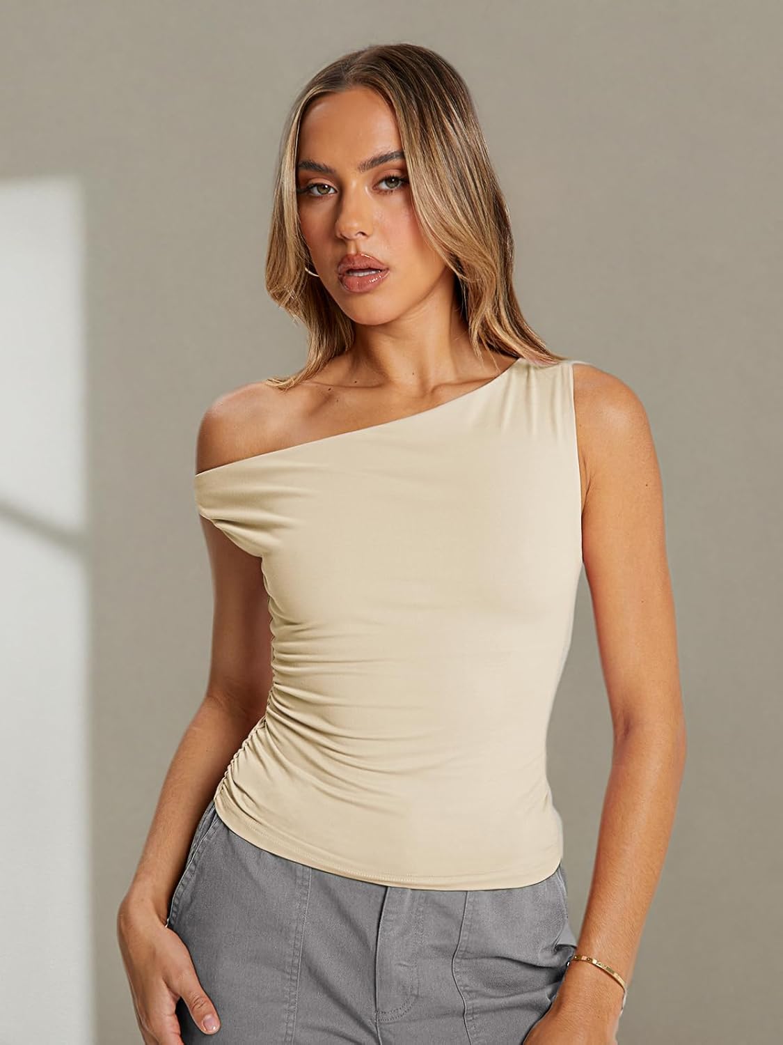 Trendy Queen Women's Off The Shoulder Crop Top, Sleeveless Stretchy Bodycon Tank, Y2K Fashion Sling T-Shirt for Summer - Image 7