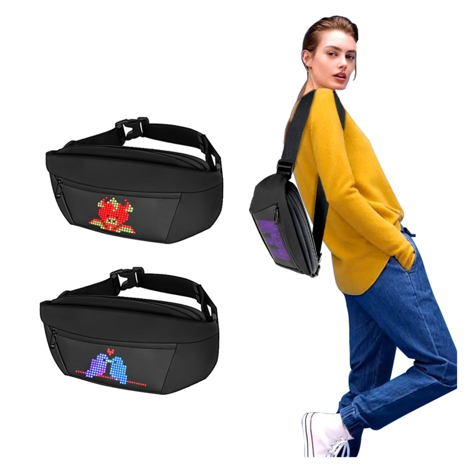3DHologramFan, Plecak Smart Pixel LED Unisex Torba na klatkę piersiową Funkcjonalna torba ramię Modna kurierska z diodą do sklepu/baru