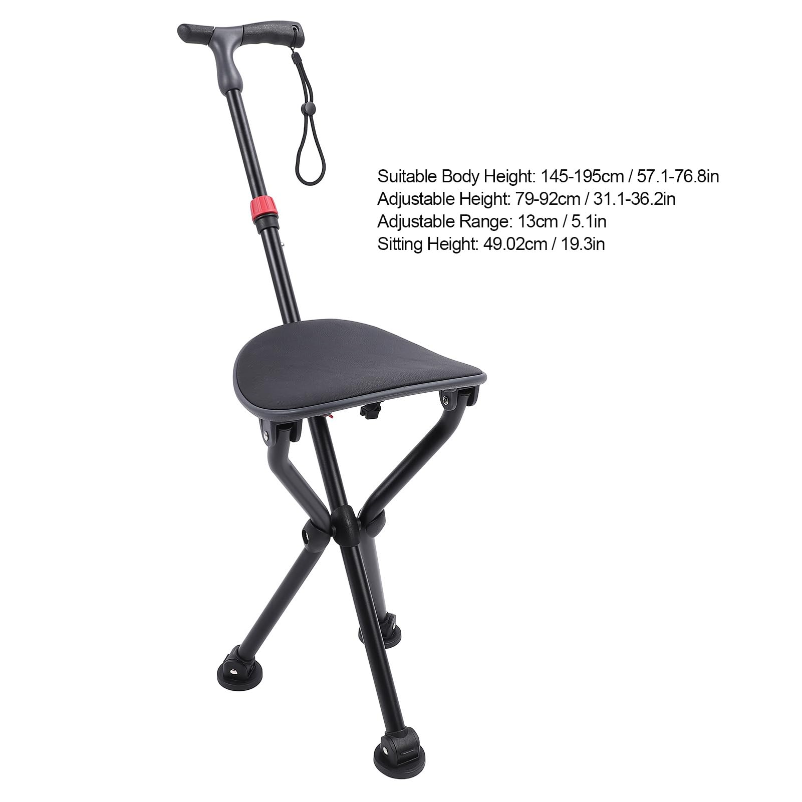 Bastón Plegable, Bastón Plegable Ligero con Asiento, Bastón Trípode Portátil Antideslizante, Bastón para Caminar, Silla Viaje, Taburete para Hombres Mayores, Mujeres Discapacitadas
