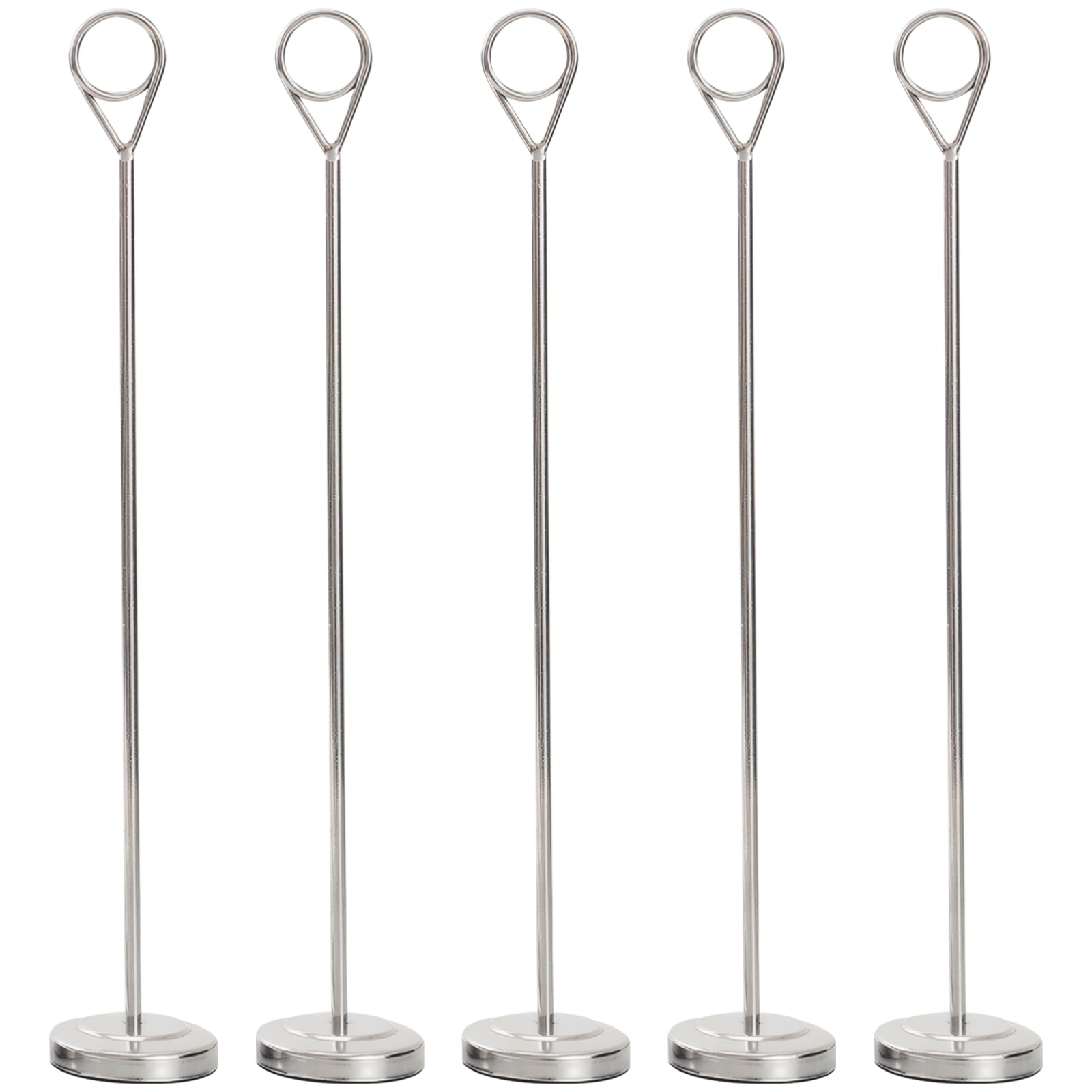 Generisch 5 soportes para números de mesa de acero inoxidable, altura 31,5 cm, soporte para tarjetas de mesa de restaurante, para bodas, fiestas, color plateado