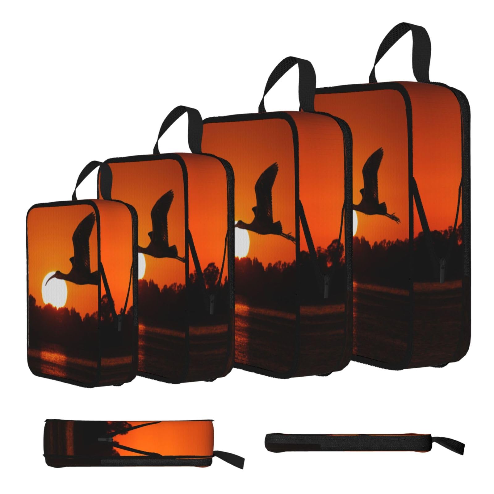 Sunset Bird Print 4 Set Compression Packing Cubes For Suitcases,Expandable Storage Bags Organizers