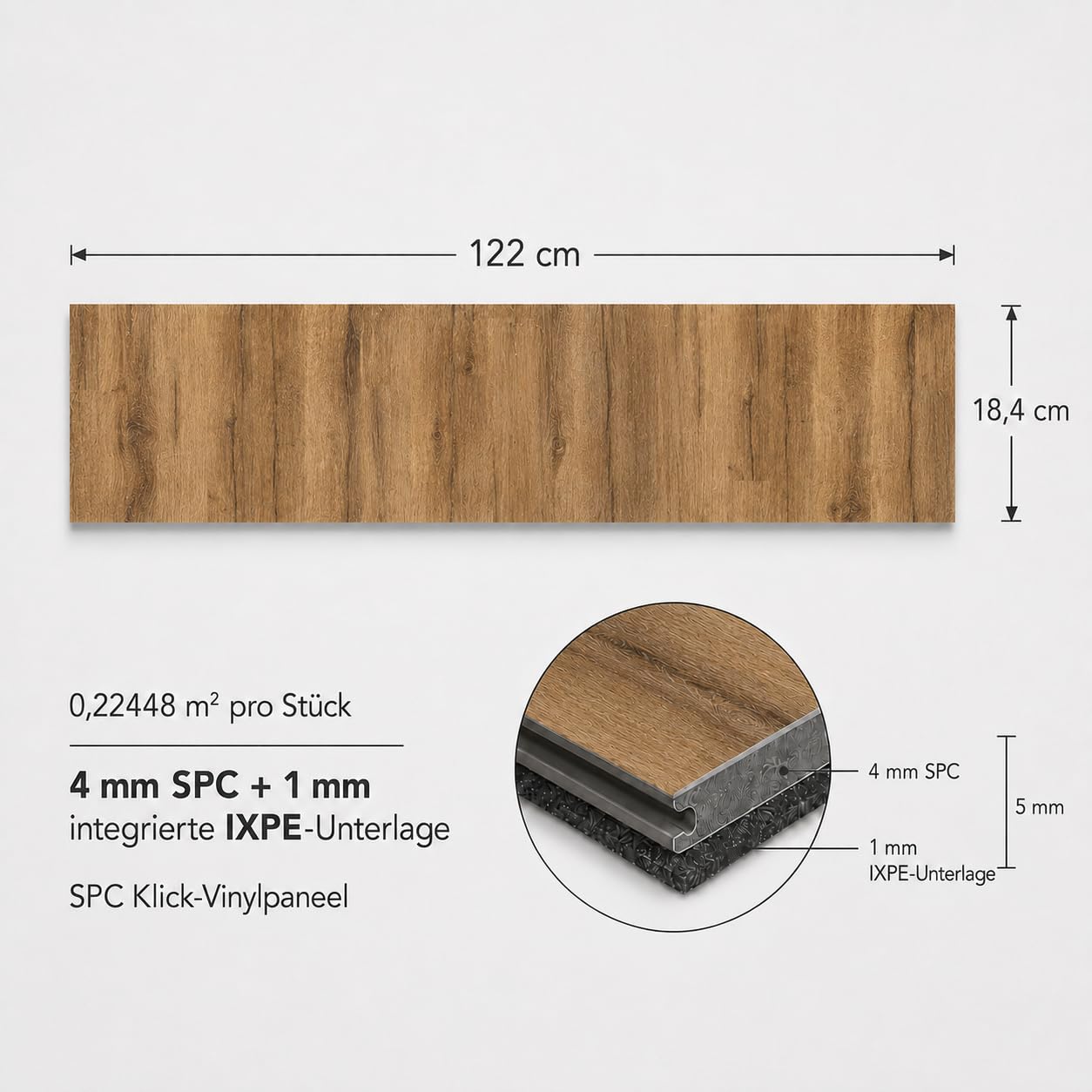 Klick - Suelo de vinilo rígido SPC, decoración de baldosas, resistente al agua, 4 mm + aislamiento de 1 mm para calefacción por suelo radiante (Brussels Birch, caja de 2,25 m²)