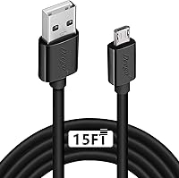 Vista 1 de DEEGO Cable micro USB, cargador controlador extra largo de 15 pies compatible con PS4, PlayStation 4, cable de carga rápida USB para Android, negro