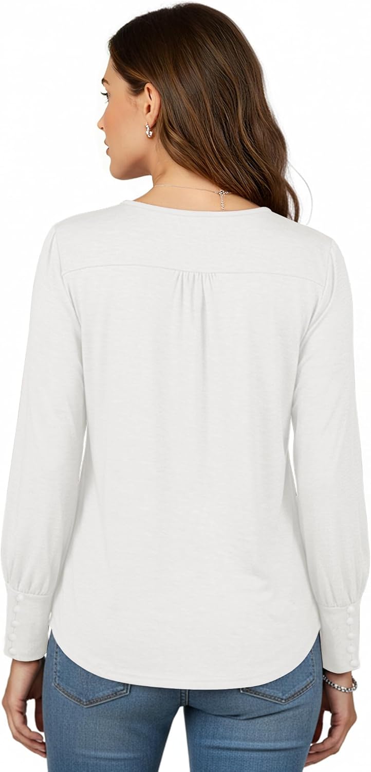 Long Sleeve Shirts for Women Tunic Tops Loose Fit Dressy, Pleated Crewneck Business Casual Blouses Fall Tops 2025 - Image 5