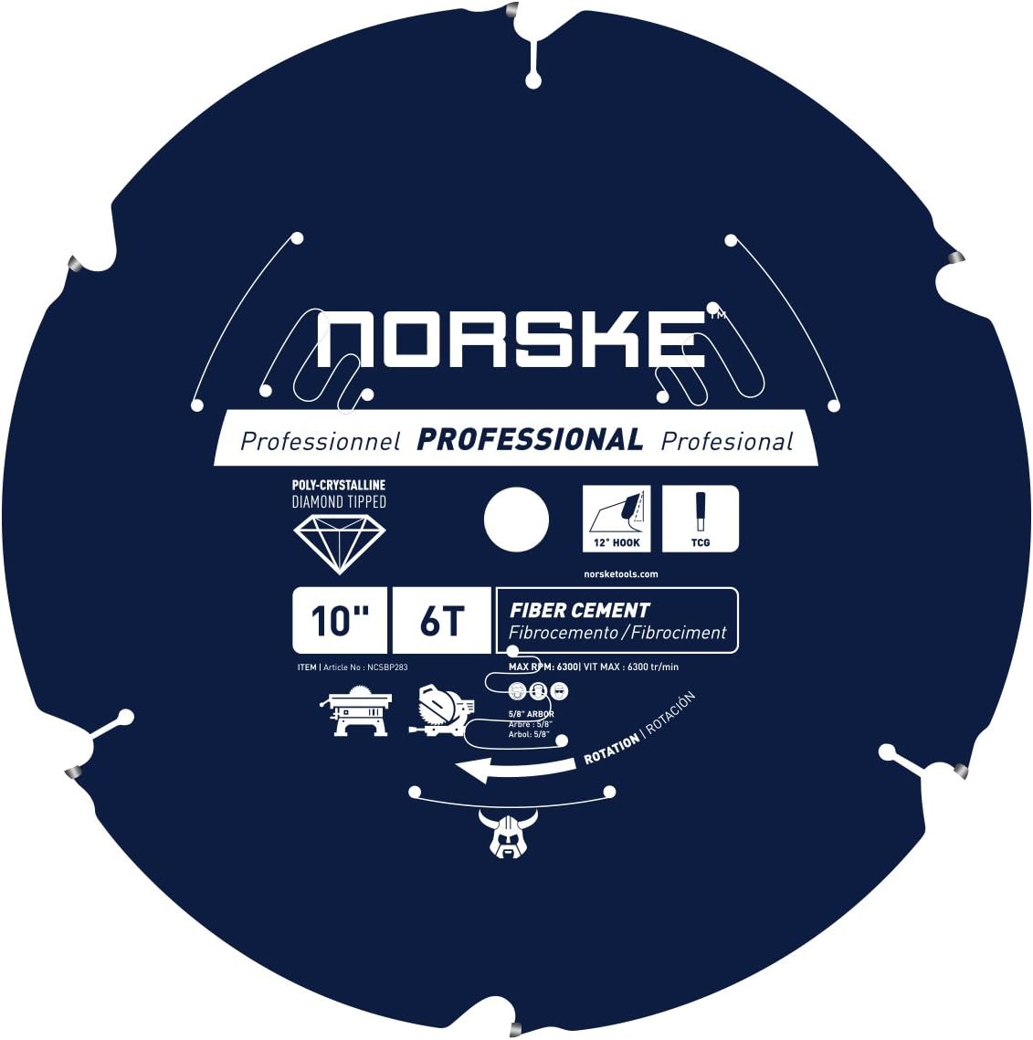 Norske Tools NCSBP284 12" 8 Tooth Polycrystalline Diamond (PCD) Hardie Fiber Cement Saw Blade