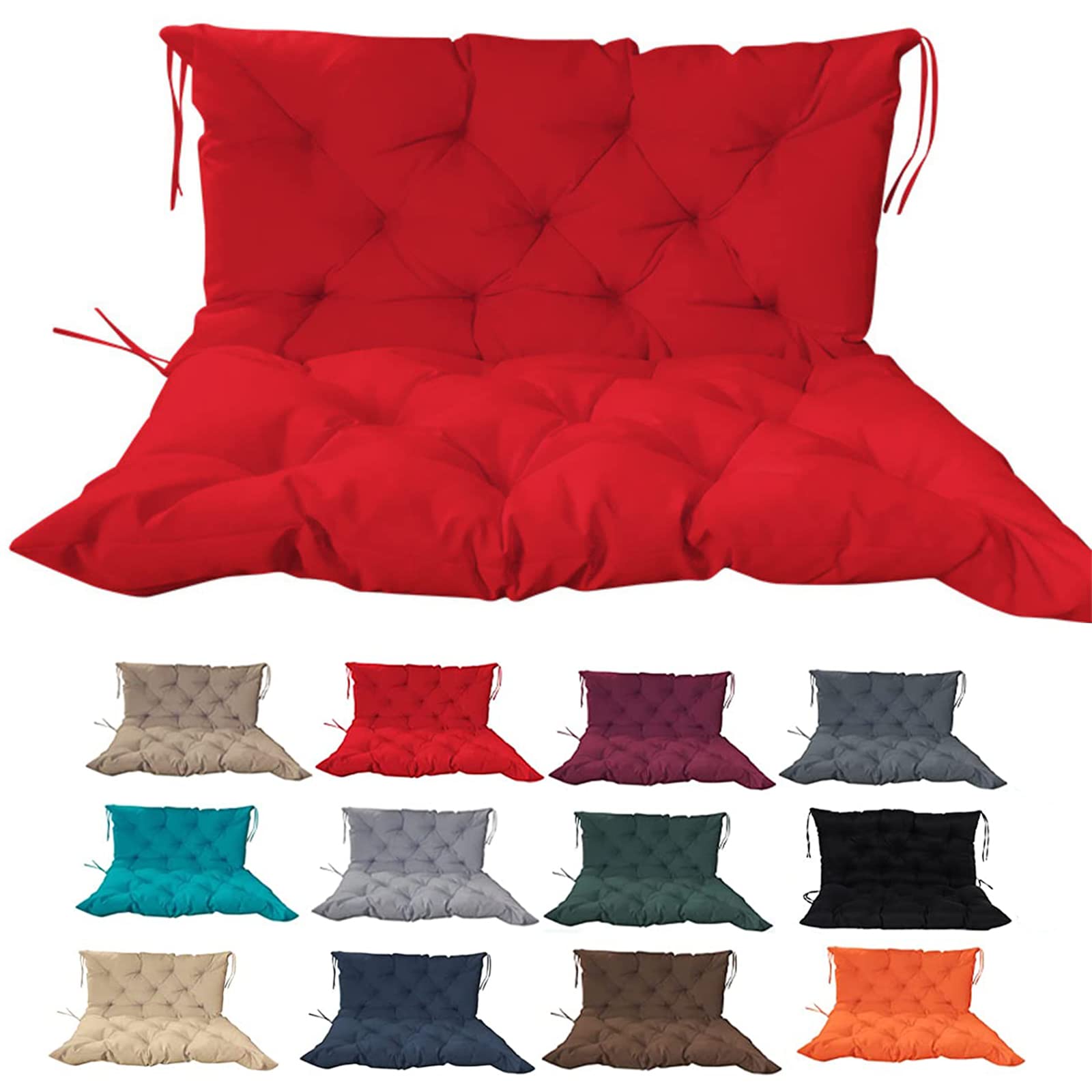 Rbgkokb with Backrest and Straps 2/3 Seat Swing Replacement Seat Cushion, Non Slip Sun Protection Porch Bench Seat Cushion for Home Garden Patio Outdoor Bench Cushions,bigred-40x60in, Red