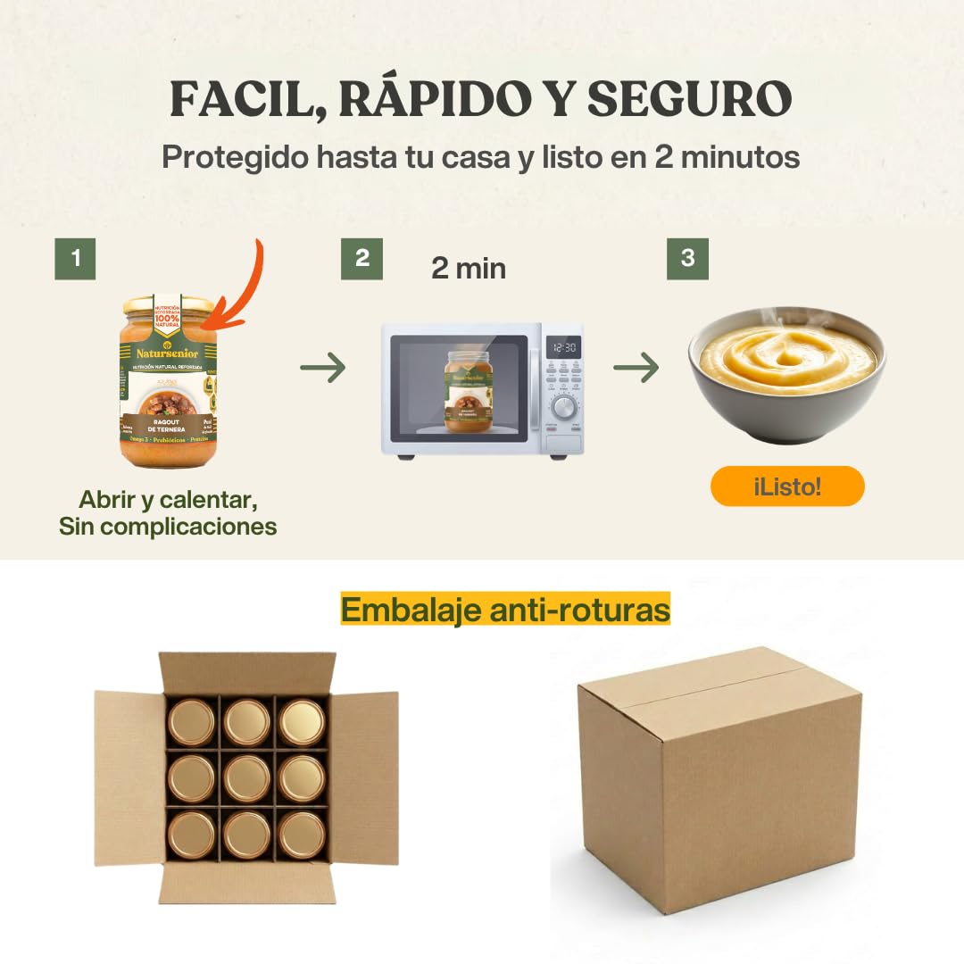 Natursenior - Pack PRIMERA COMPRA Purés x15 Uds - Puré para adultos y Personas con dificultad para tragar - Sabores Caseros - Alta Nutrición - 100% Natural,Omega 3, Fibra, Proteína - 15x 340g