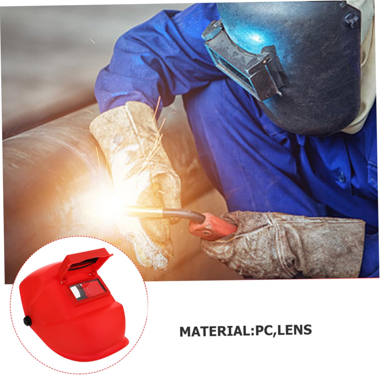 2 Stück Roter Schweißerhelm aus Kunststoff mit PC Linse