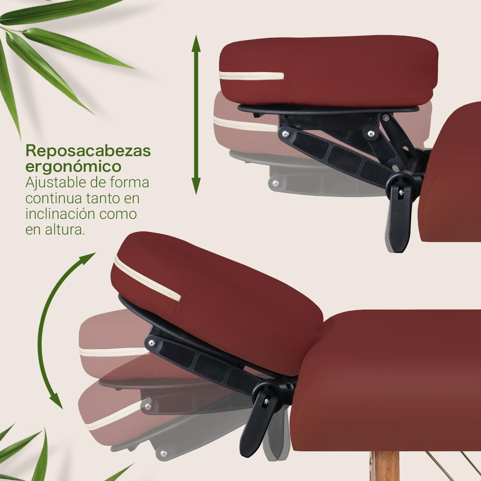 Zen – Camilla Masaje Plegable Mobile Startup de Altura Regulable - Camilla estetica sólida de Madera Maciza - Camilla Plegable con cabecera Regulable, reposabrazos y Bolsa de Transporte Burdeos