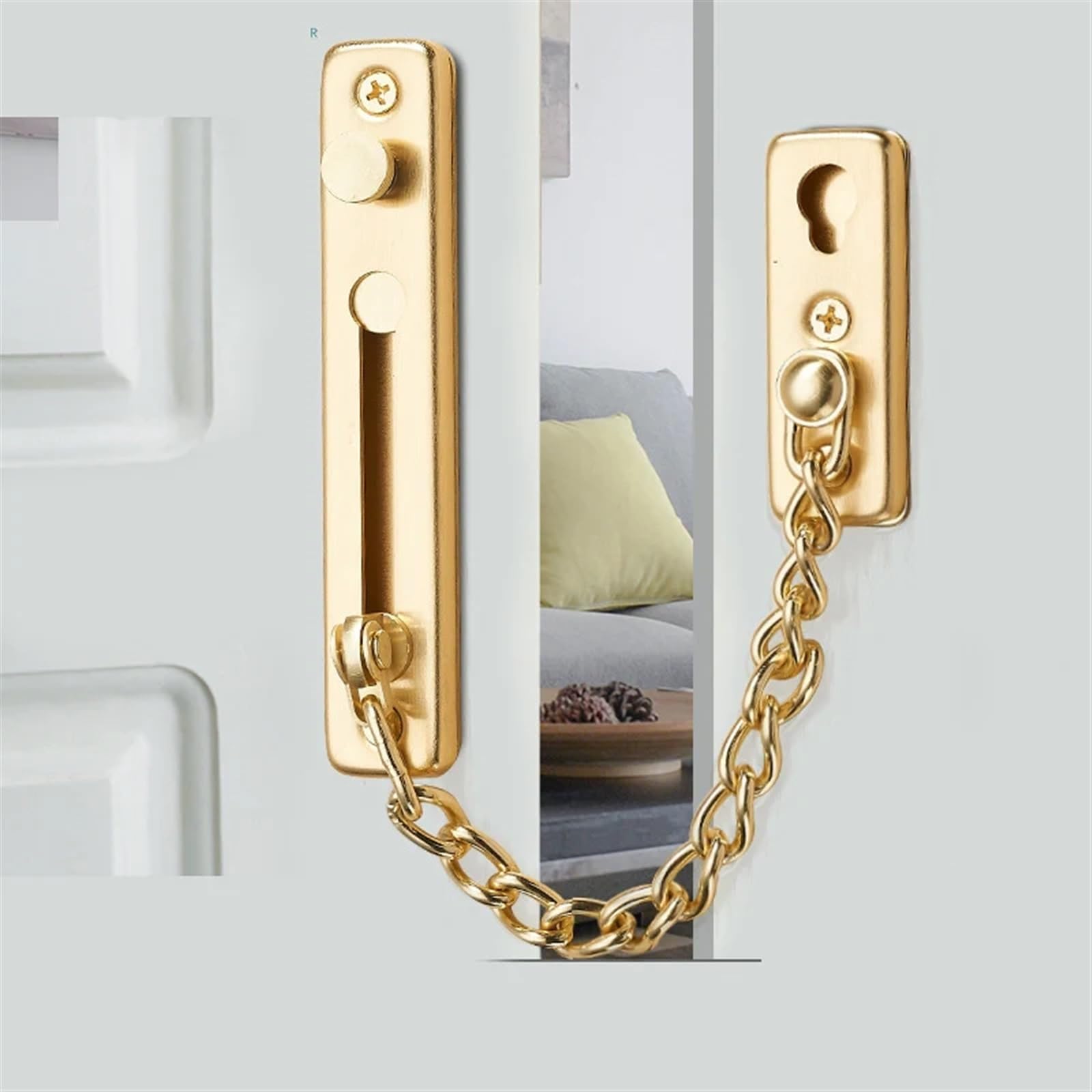 Türkete Edelstahl-Anti-Diebstahl-Türkettenschloss Home Security Guard Schrauben Riegel Türriegel Anti-Diebstahl-Kette for die Innentür(Gold)