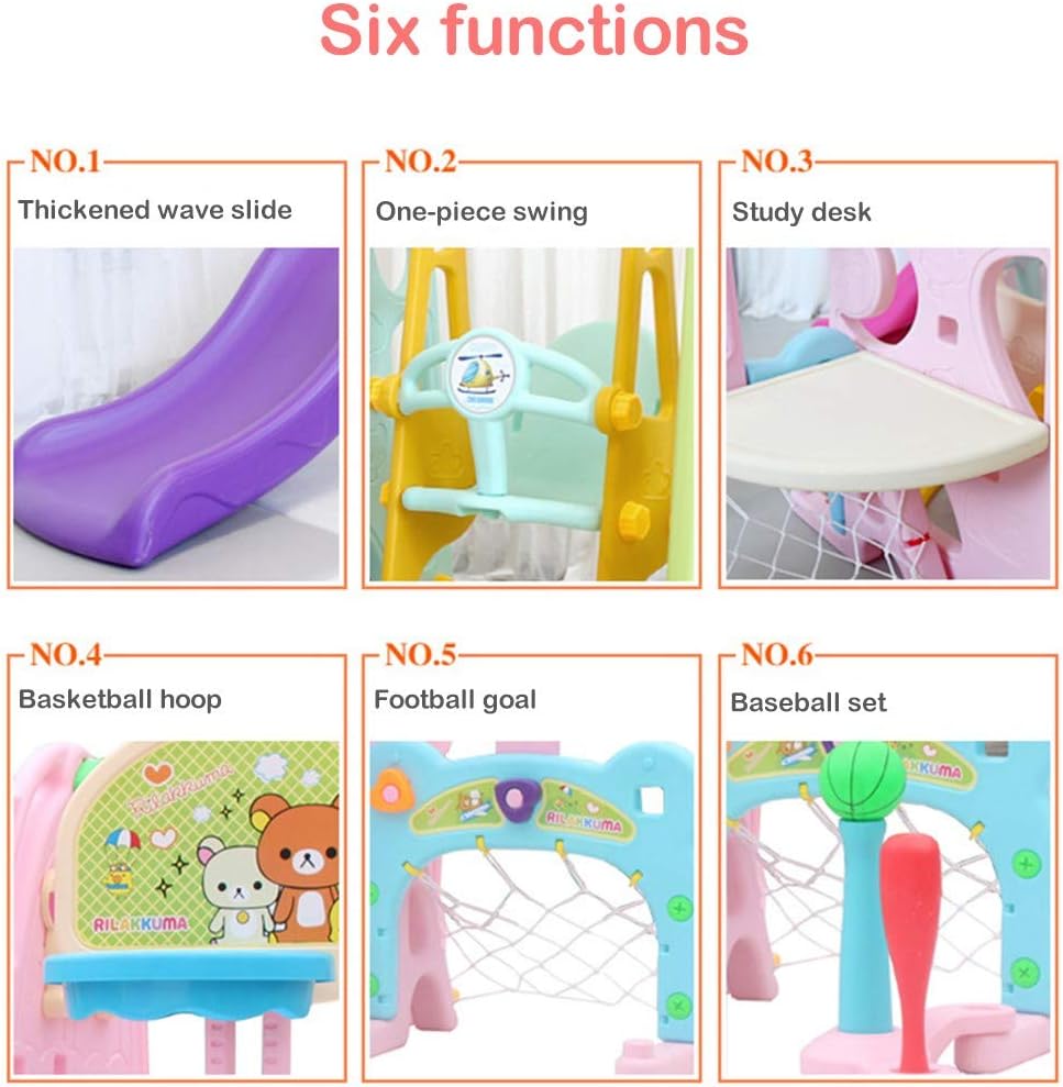 Exсluѕіvе Dіѕсоunt 50% Prісе Toddler Climber and Swing Set, 6 in 1 Kids Indoor & Outdoor Slide Swing Playset W/Basketball Hoop, Football Gate, Baseball Bat, Easy Climb Stairs for Infant Playground Games (from US, Multicolour-2)