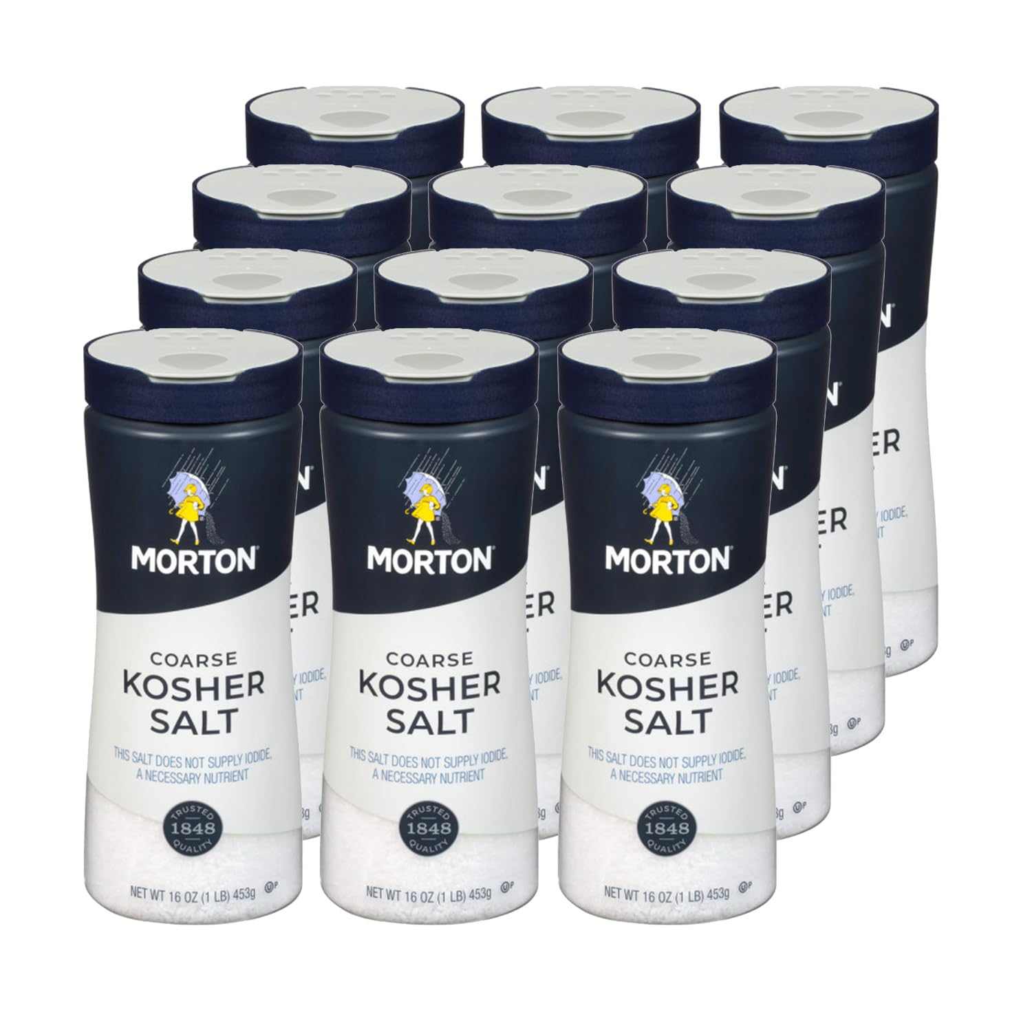 Coarse Kosher Salt For every day Cooking, Grilling, Brining, and as a Margarita Salt Rimmer, 16 OZ Canister (Pack of 12)