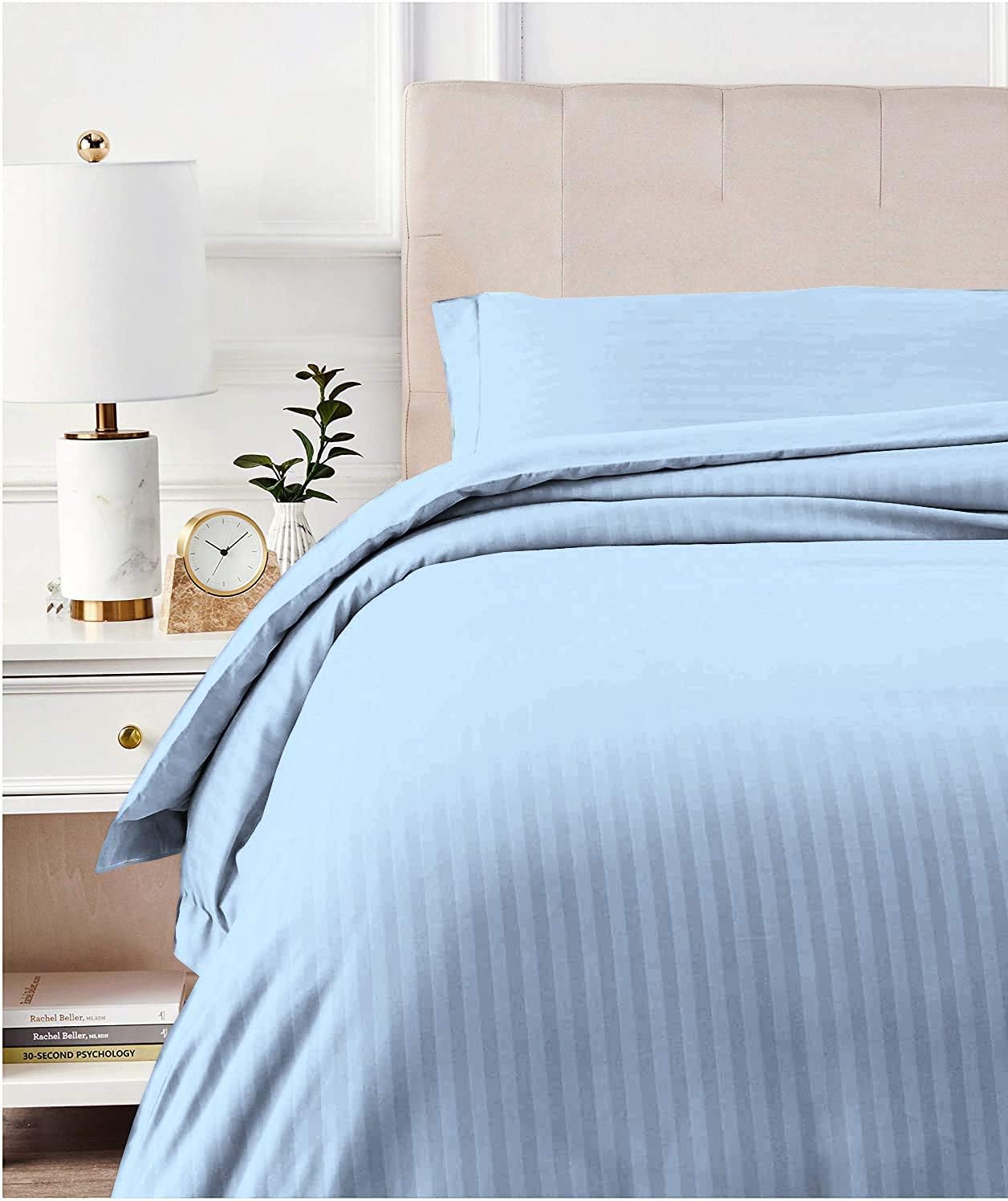Duvet Cover Set King/Cal King Size 400 Thread Count Hotel Duvet Cover with Zipper Closure Corner Ties Duvet Set Cotton Duvet Covers Premium Duvet 100% Egyptian Cotton Sky Blue King/Cal King Stripe