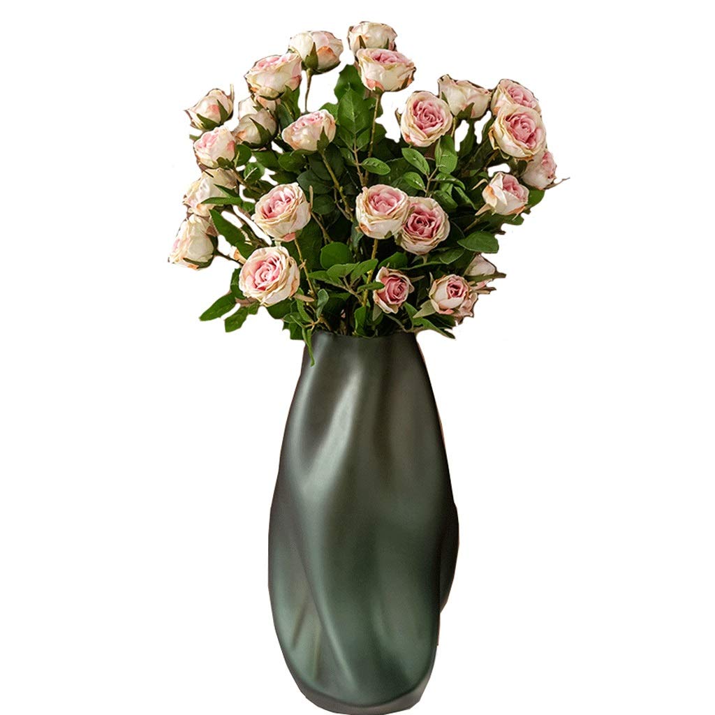 Vase en verre vert de 30cm pour décoration de salon et composition florale
