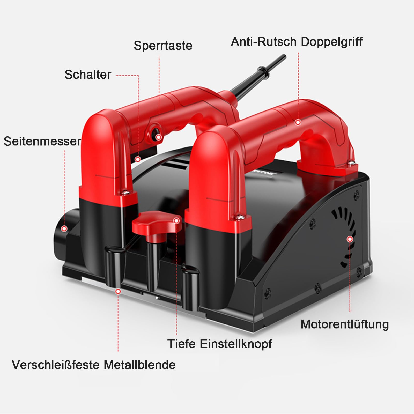 Betonschleifer 140mm Sanierungsfräse Betonfräse 1200W Schleifer Putzfräse Mauerfräse Hand-Trockenbauschleifer mit Absaugung
